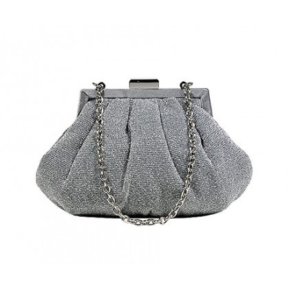 Evening Bag - 12 PCS - Glittery Look Fabric - Silver - BG-92093S